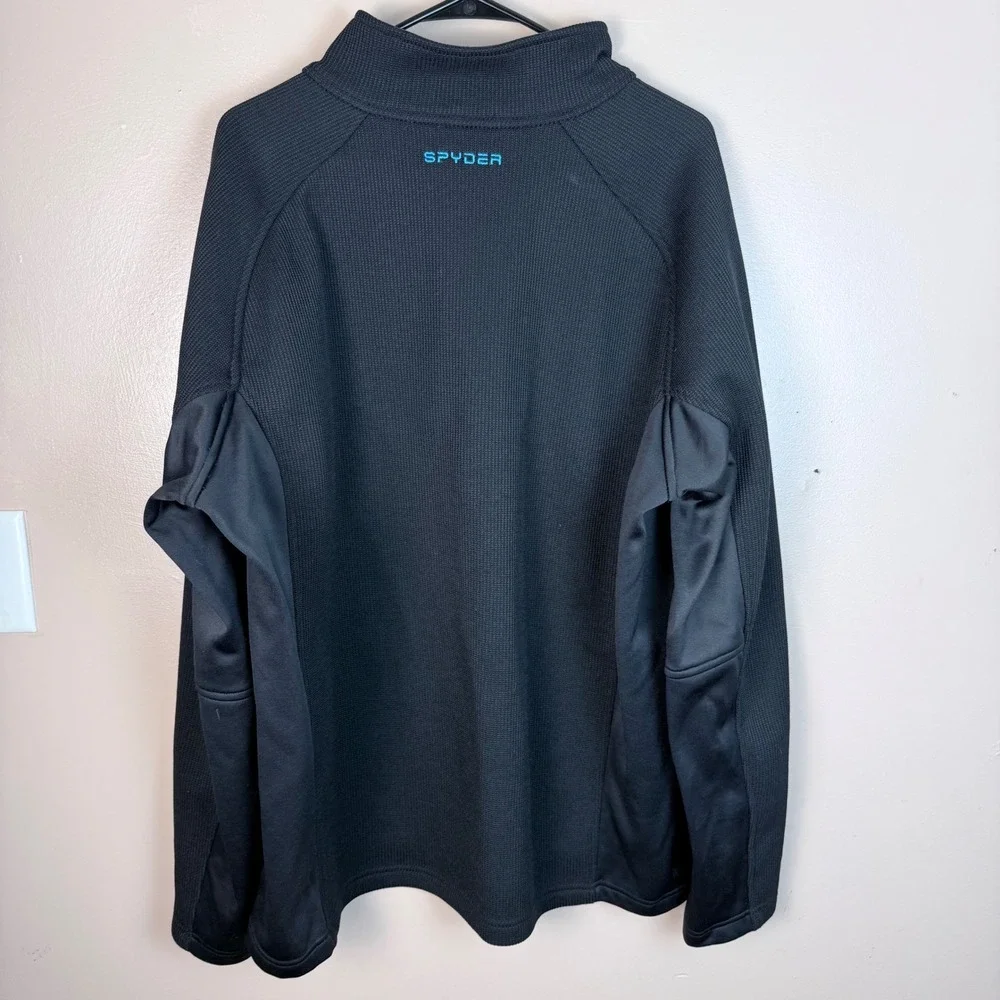 Spyder Mens‎ XXL Black Teal 1/4 Zip Textured Fleece Lined Pullover Activewear